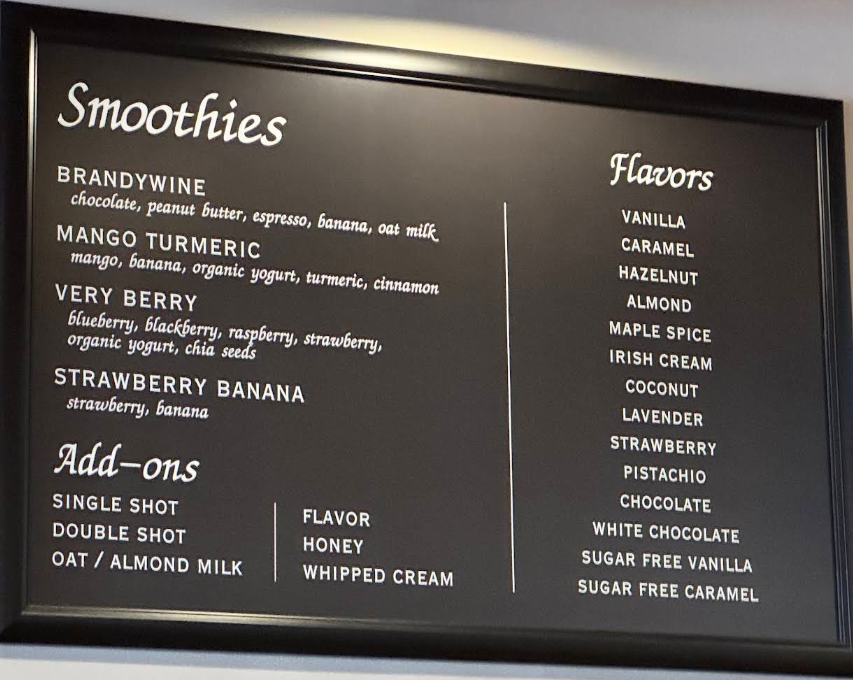 Smoothies, add-ons and flavors chalkboard menu